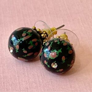 Betsey Johnson ‘Tea Party’ Black Rosebud Earrings Set RARE!